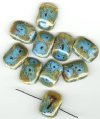 10 21x29x9mm Ceramic Pinched Blue Brown Flat Rectangle 